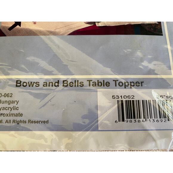Herrschner's Cross Stitch Kit | Bows and Bells Table Topper 36" Square Holiday - Picture 5 of 10